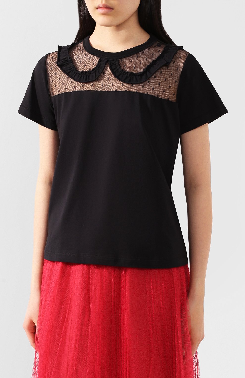 Хлопковая футболка REDVALENTINO черного цвета по цене 26650 руб., арт. TR0MG05Q/52M, фото 3 Хлопковая футболка REDVALENTINO, арт. TR0MG05Q/52M, фото 3