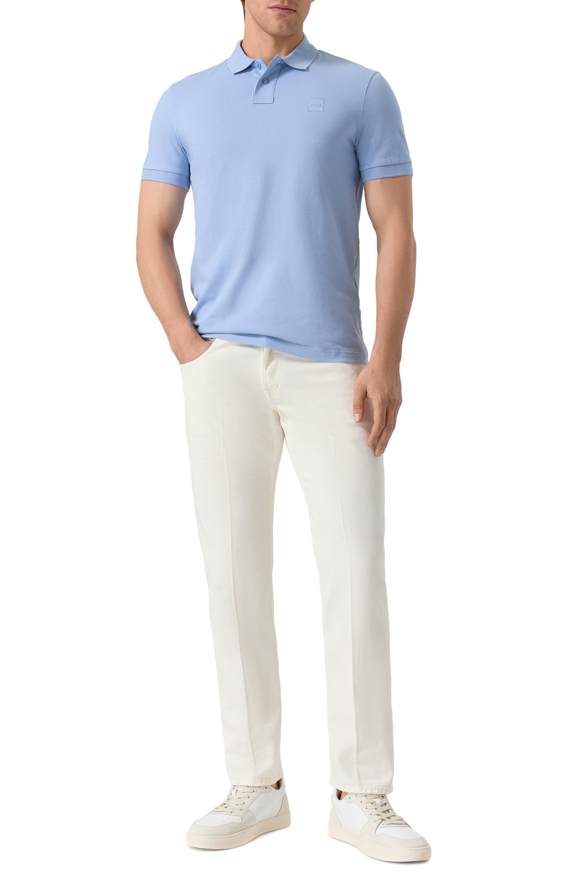 Хлопковое поло BOSS ORANGE голубого цвета по цене 10950 руб., арт. 50507803, фото 2 Хлопковое поло BOSS ORANGE, арт. 50507803, фото 2