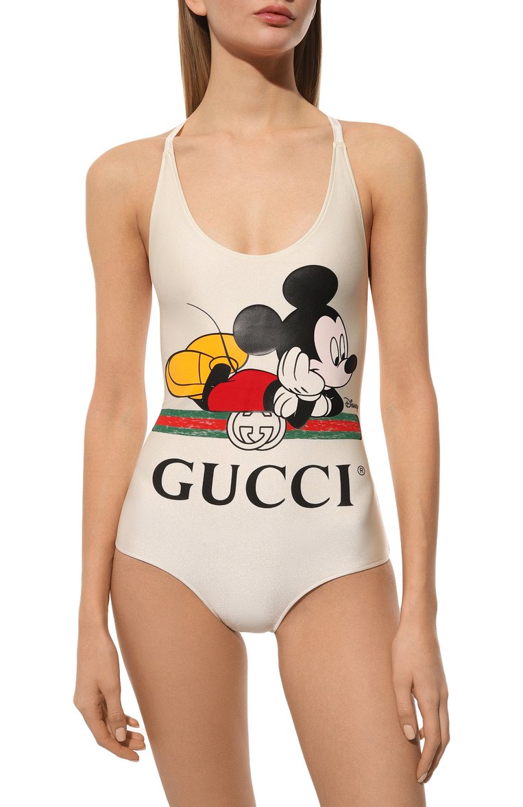 Женский кремовый слитный купальник disney x gucci GUCCI