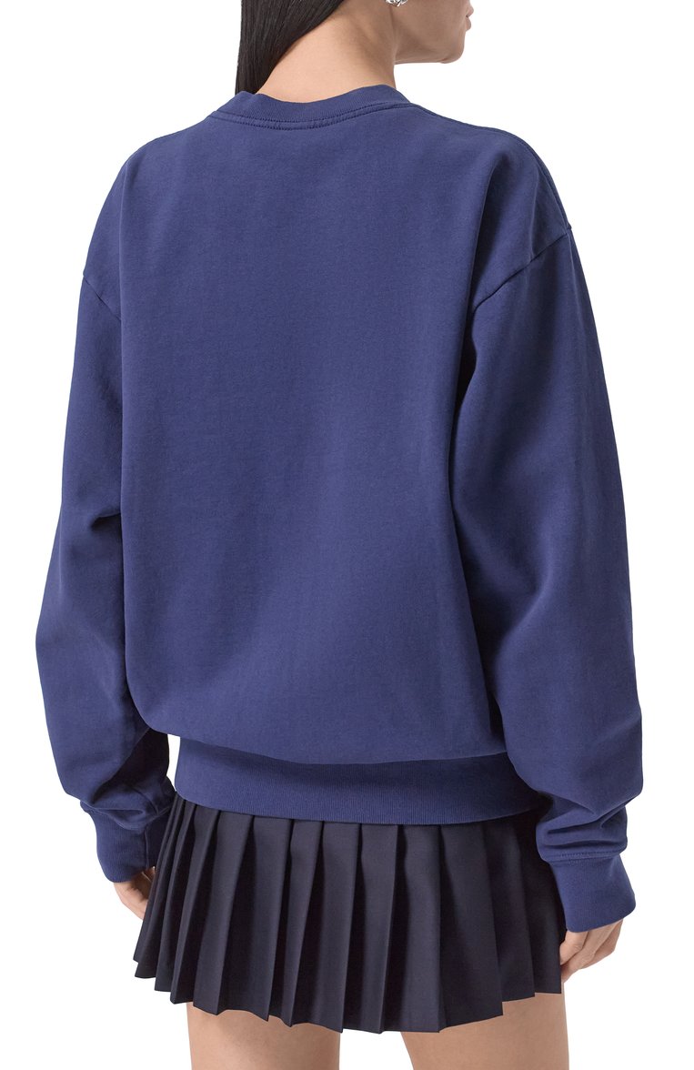 Женский хлопковый свитшот SPORTY AND RICH темно-синего цвета, арт. ST071516501BL32 | Фото 4 (Рукава: Длинные; Дл�ина (для топов): Стандартные; Стили: Спорт-шик; Женское Кросс-КТ: Свитшот-одежда; Материал внешний: Хлопок)