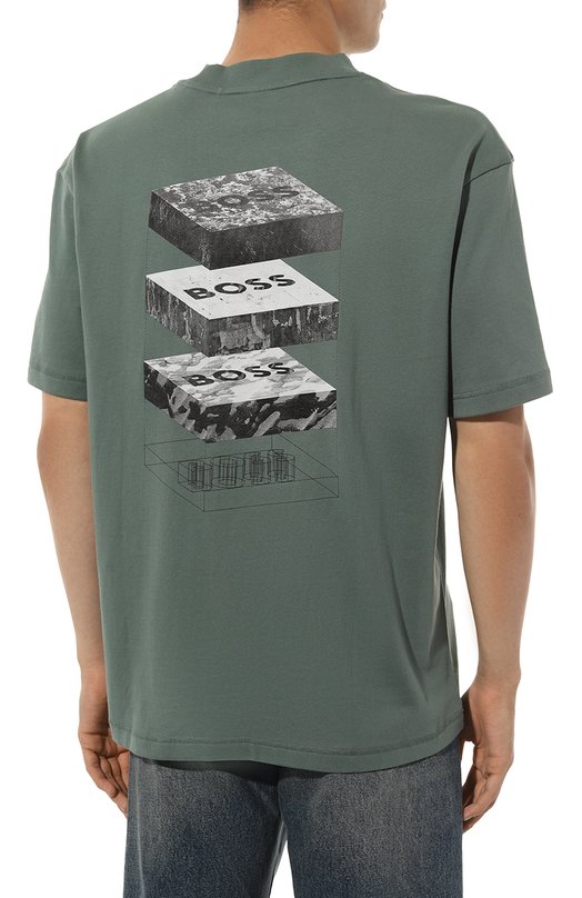 Хлопковая футболка BOSS Orange Зелёный, фото 4