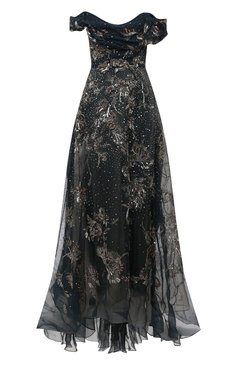 Шелковое платье с отделкой пайетками и бисером MARCHESA, арт. M16812, фото 1