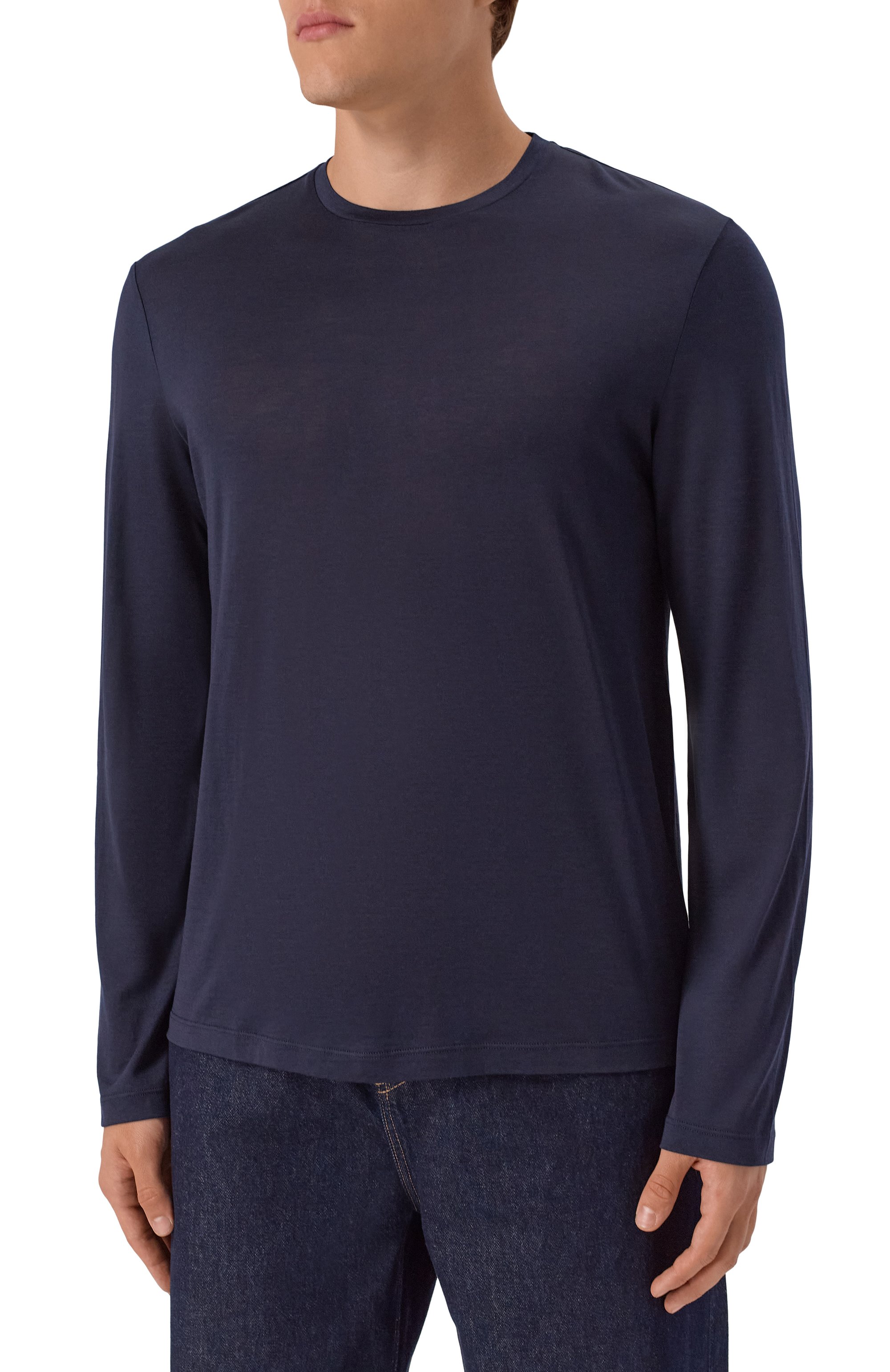 Лонгслив из шелка и хлопка 12 STOREEZ темно-синего цвета по цене 19000 руб., арт. 134229, фото 3 Лонгслив из шелка и хлопка 12 STOREEZ, арт. 134229, фото 3