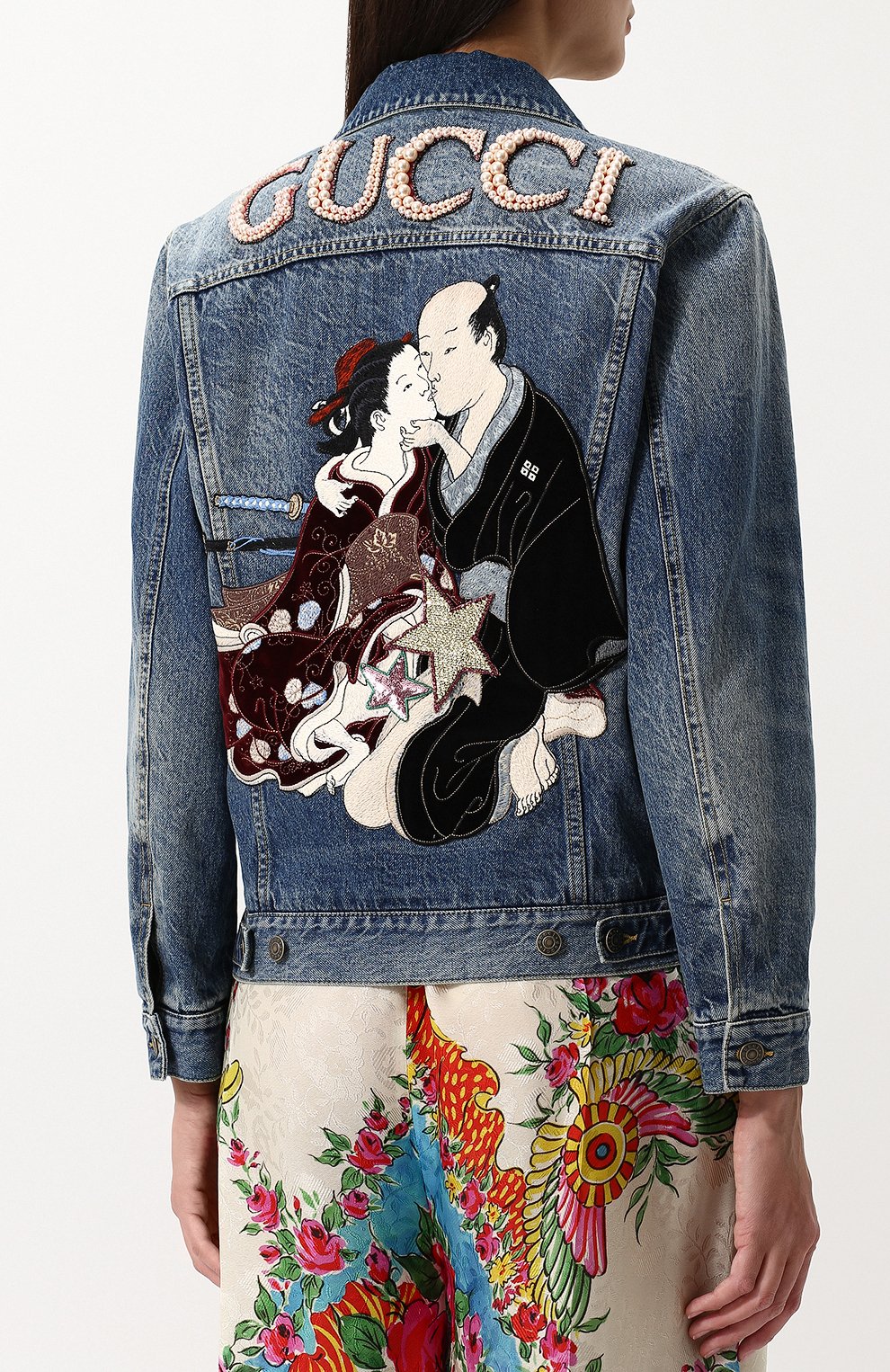 Джинсовая куртка с потертостями и принтом на спине GUCCI, арт. 502750/XR949, фото 4