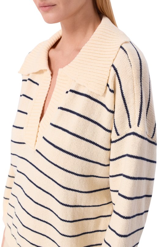Хлопковый свитер Frame Denim WS26KSW014/THE STRIPED EASY PULL0VER Кремовый  WS26KSW014/THE STRIPED EASY PULL0VER Фото 5