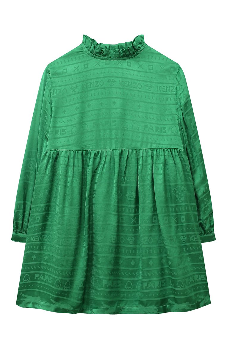 Детское платье из вискозы KENZO зеленого цвета, арт. K12339/3Y-5Y | Фото 1 (Материал внешний: Вискоза; Рукава: Длинные; Случай: Повседневный; Девочки Кросс-КТ: Платье-одежда; Автоматизация состава: Проставлено; Автоматизация ТО: Проставлено; Ростовка одежда: 4 года | 104 см, 5 лет | 110 см, 3 года | 98 см)