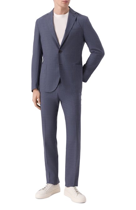 Мужской шерстяной костюм CORNELIANI синего цвета, арт. 25X007-2517445_SET | Фото 2 (Драгоценные камни: Проставлено; Материал сплава: Проставлено; Рукава: Длинные; Материал внешний: Шерсть; Длина (для топов): Стандартные)