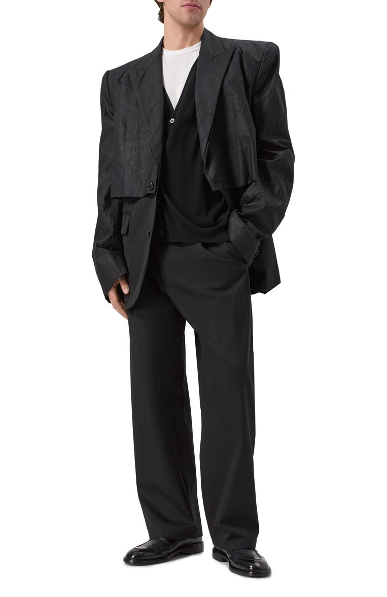 Мужской шерстяной кардиган ANN DEMEULEMEESTER черного цвета, арт. B0012476/KN056 | Фото 2 (Длина (для топов): Стандартные; Рукава: Длинные; Материал внешний: Шерсть; Мужское Кросс-КТ: Кардиган-одежда; Стили: Гранж; Застежка: Пуговицы)