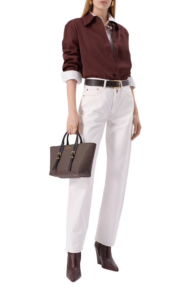 Женская сумка moore small MICHAEL MICHAEL KORS коричневого цвета, арт. 30R5G90S1B | Фото 7 (Ремень/цепочка: На ремешке; Размер: small; Материал: Экокожа, Канва)