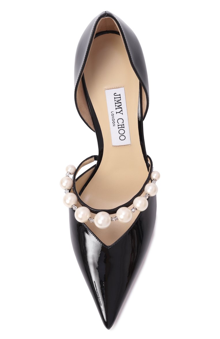 Женские лакированны�е туфли aurelie 85 JIMMY CHOO черного цвета, арт. AURELIE 85/XKM | Фото 6 (Материал внешний: Натуральная кожа; Подошва: Плоская; Каблук высота: Высокий; Материал внутренний: Натуральная кожа; Каблук тип: Шпилька; Автоматизация состава: Проставлено; Автоматизация ТО: Проставлено)