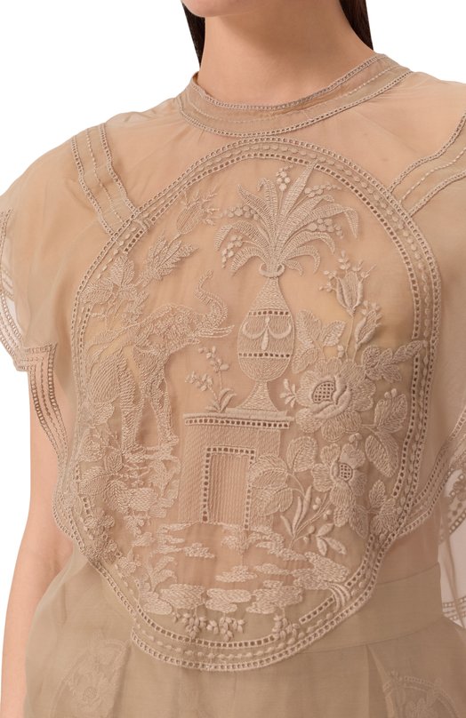 Шелковый топ Elie Saab T0159NS25 Бежевый  T0159NS25 Фото 5