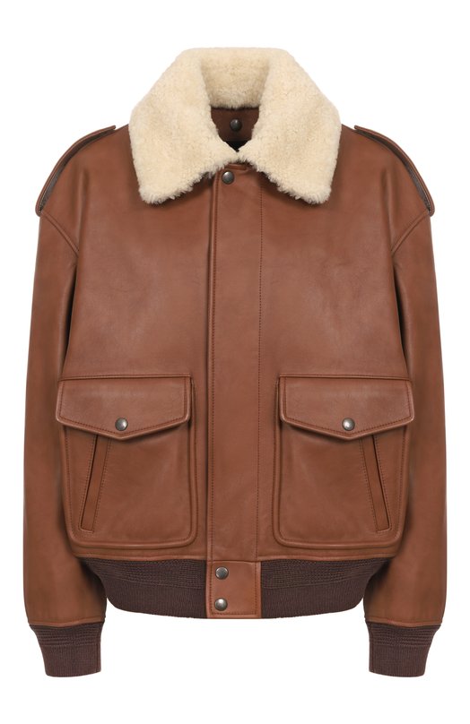 Кожаный бомбер Saint Laurent 843525/YCTE2 Коричневый 843525/YCTE2
