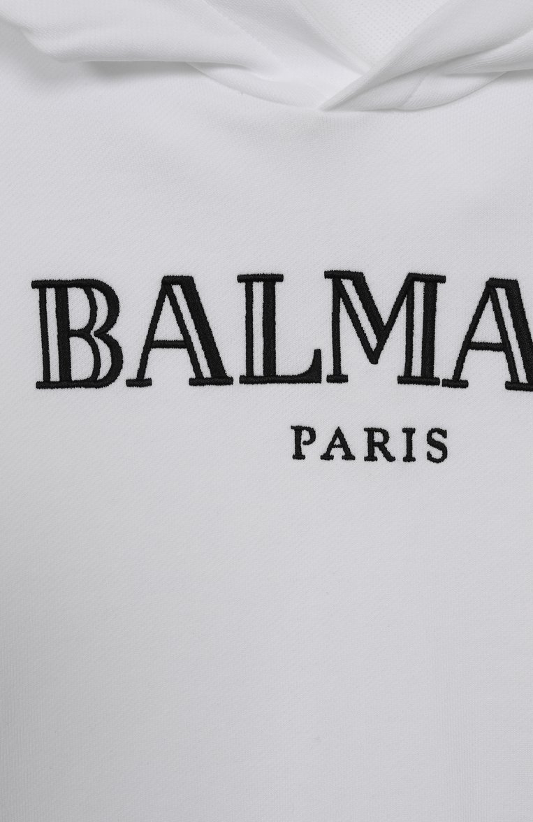 Детский хлопковое худи BALMAIN белого цвета, арт. BW4P40 | Фото 3 (Рукава: Длинные; Материал внешний: Хлопок; Мальчики Кросс-КТ: Толстовка-спорт, Худи-одежда; Ростовка одежда: 16 лет | 164 см, 8 лет | 128 см, 10 - 11 лет | 140 - 146см, 12 лет | 152 см, 13 - 15 лет | 158 см)