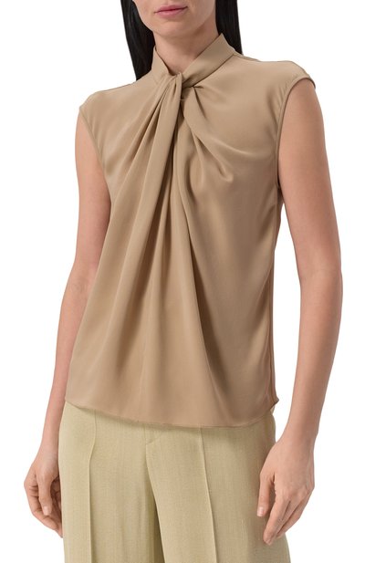 Шелковый топ GIORGIO ARMANI бежевого цвета по цене 149000 руб., арт. GW001107/TE14025, фото 3 Шелковый топ GIORGIO ARMANI, арт. GW001107/TE14025, фото 3