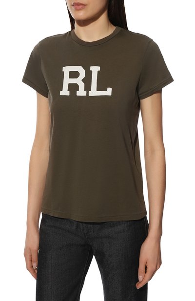 Хлопковая футболка POLO RALPH LAUREN хаки цвета по цене 10450 руб., арт. 211847076, фото 3 Хлопковая футболка POLO RALPH LAUREN, арт. 211847076, фото 3
