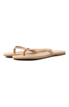 Женские кожаные шлепанцы MELISSA ODABASH бежевого цвета, арт. SANDALS CR | Фото 1 (Материал внешний: Натуральная кожа; Подошва: Плоская; Каблук высота: Низкий; Драгоценные камни: Проставлено; Материал сплава: Проставлено)
