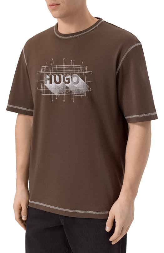 Хлопковая футболка HUGO Blue 50553498 Коричневый  50553498 Фото 3