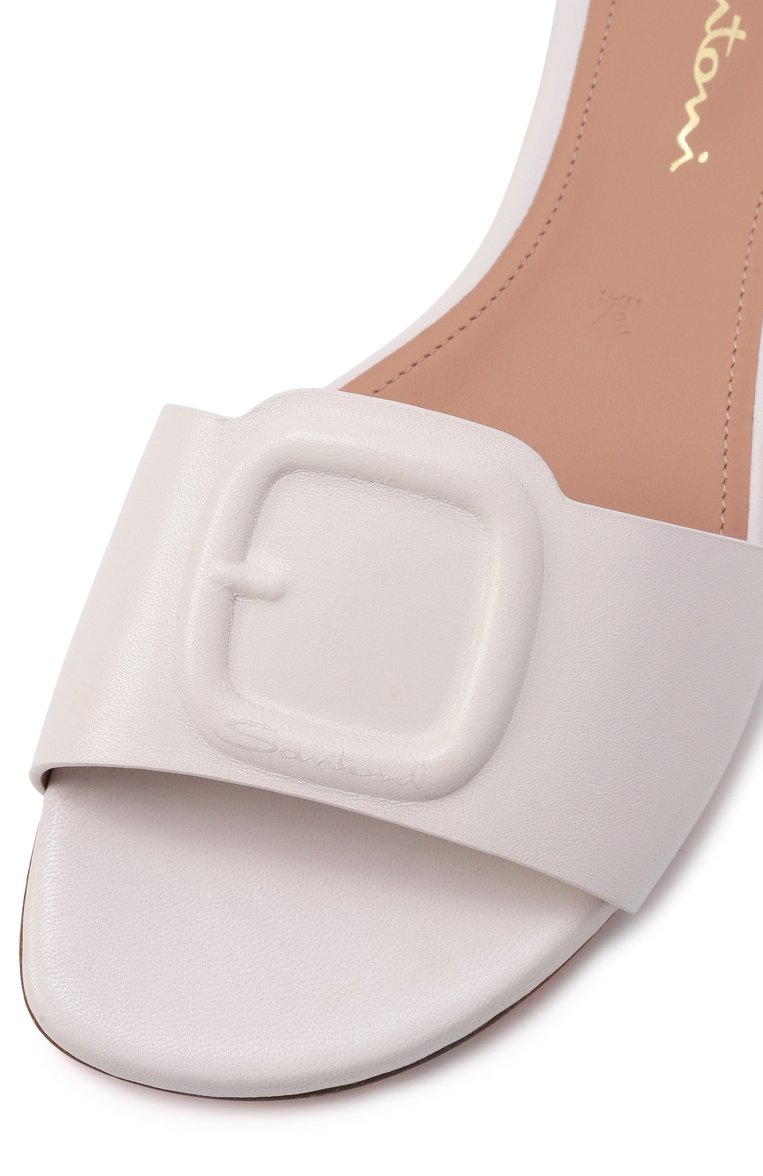 Женские кожаные шлепанцы SANTONI белого цвета, арт. WHPG71489HA1NKED | Фото 7 (Каблук высота: Низкий; Подошва: Плоская; Материал внутренний: Натуральная кожа; Материал внешний: Натуральная кожа)