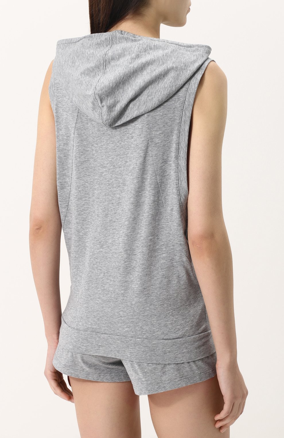 Хлопковый топ с капюшоном EMPORIO ARMANI серого цвета по цене 8345 руб., арт. 163999/8P317, фото 4 Хлопковый топ с капюшоном EMPORIO ARMANI, арт. 163999/8P317, фото 4
