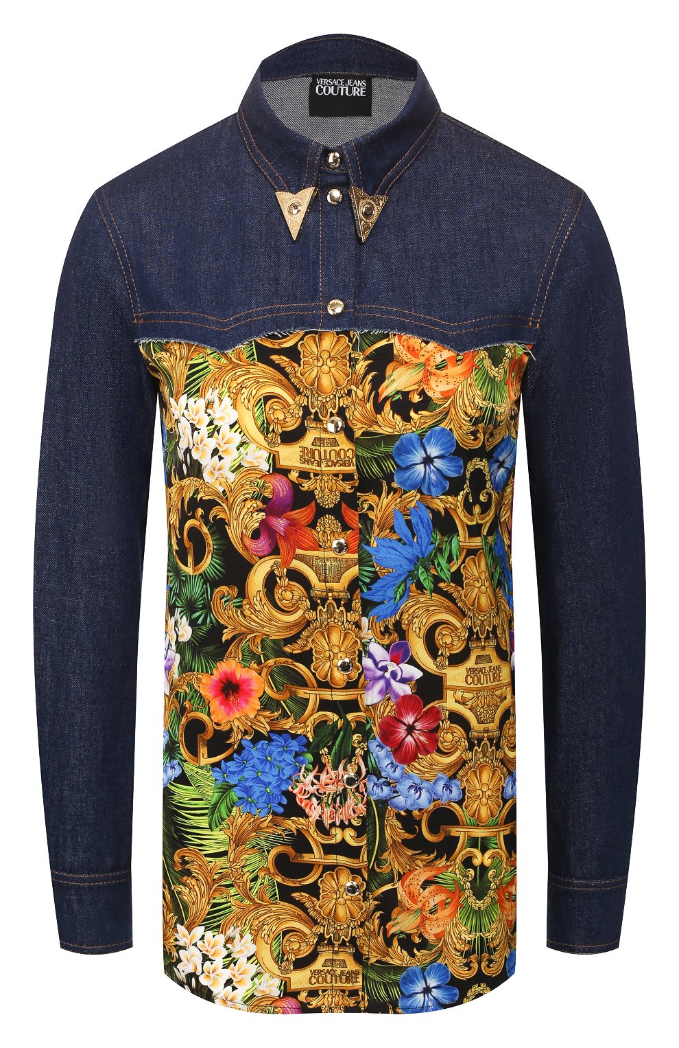 Джинсовая блузка VERSACE JEANS COUTURE разноцветного цвета по цене 38050 руб., арт. B0HVA615-VDP215/S0650, фото 1 Джинсовая блузка VERSACE JEANS COUTURE, арт. B0HVA615-VDP215/S0650, фото 1