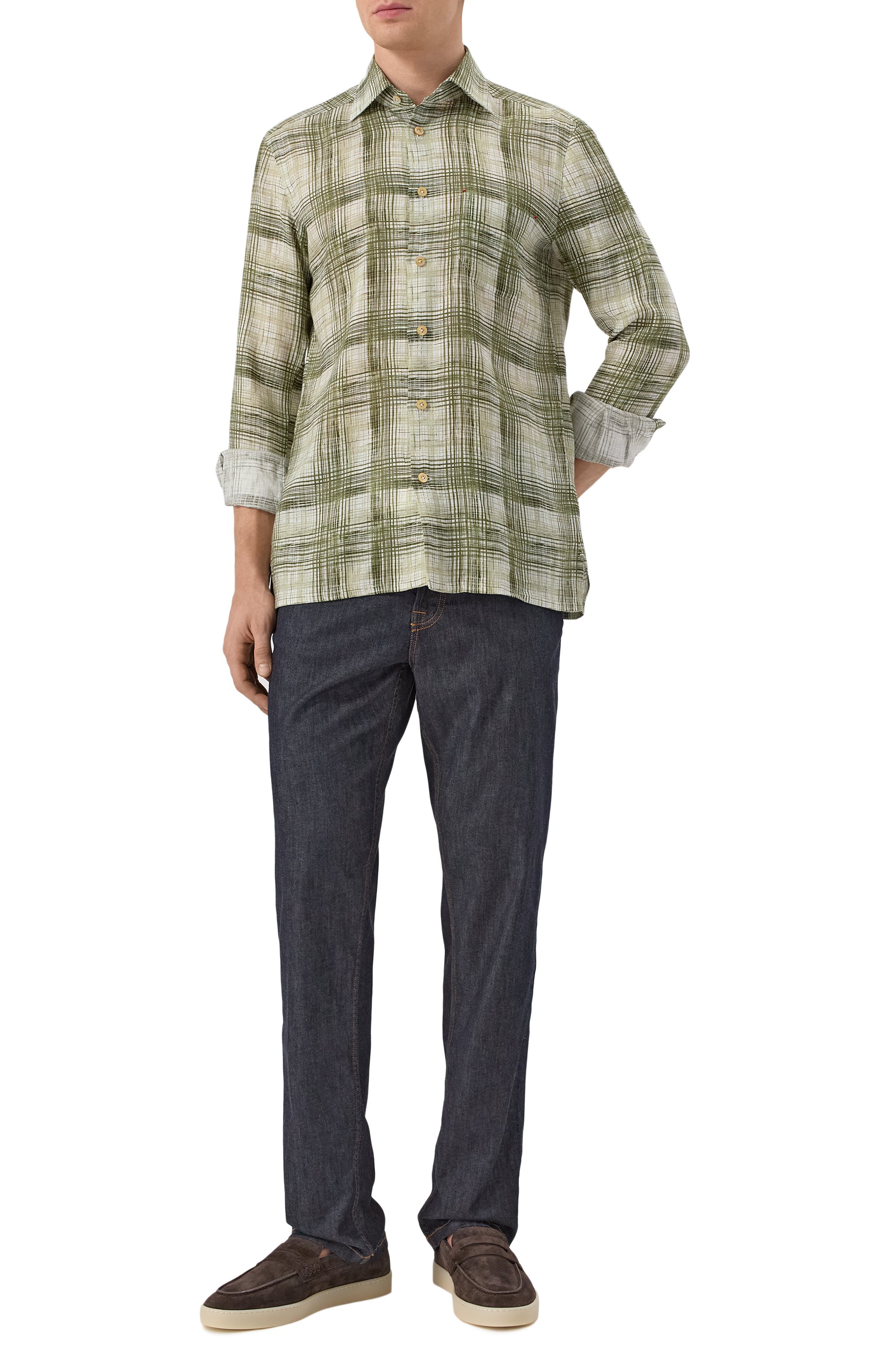 Льняная рубашка KITON зеленого цвета по цене 99500 руб., арт. UMCNERH0924405, фото 2 Льняная рубашка KITON, арт. UMCNERH0924405, фото 2