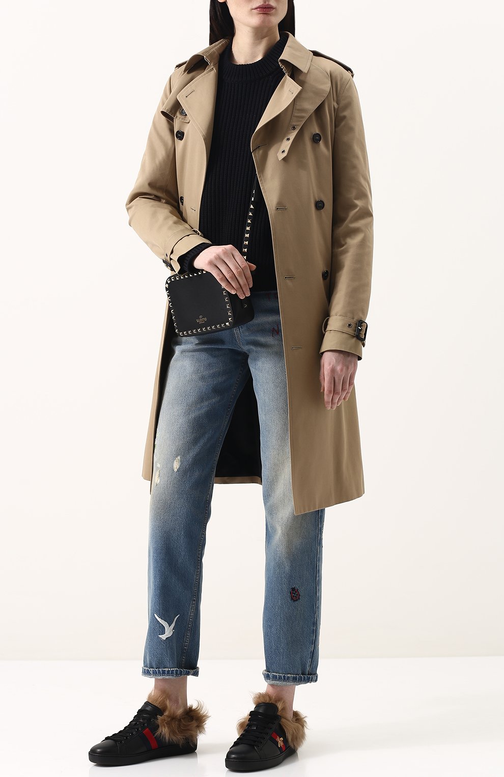 Кожаные кеды ace с отделкой из меха GUCCI, арт. 498199/0FI50, фото 2