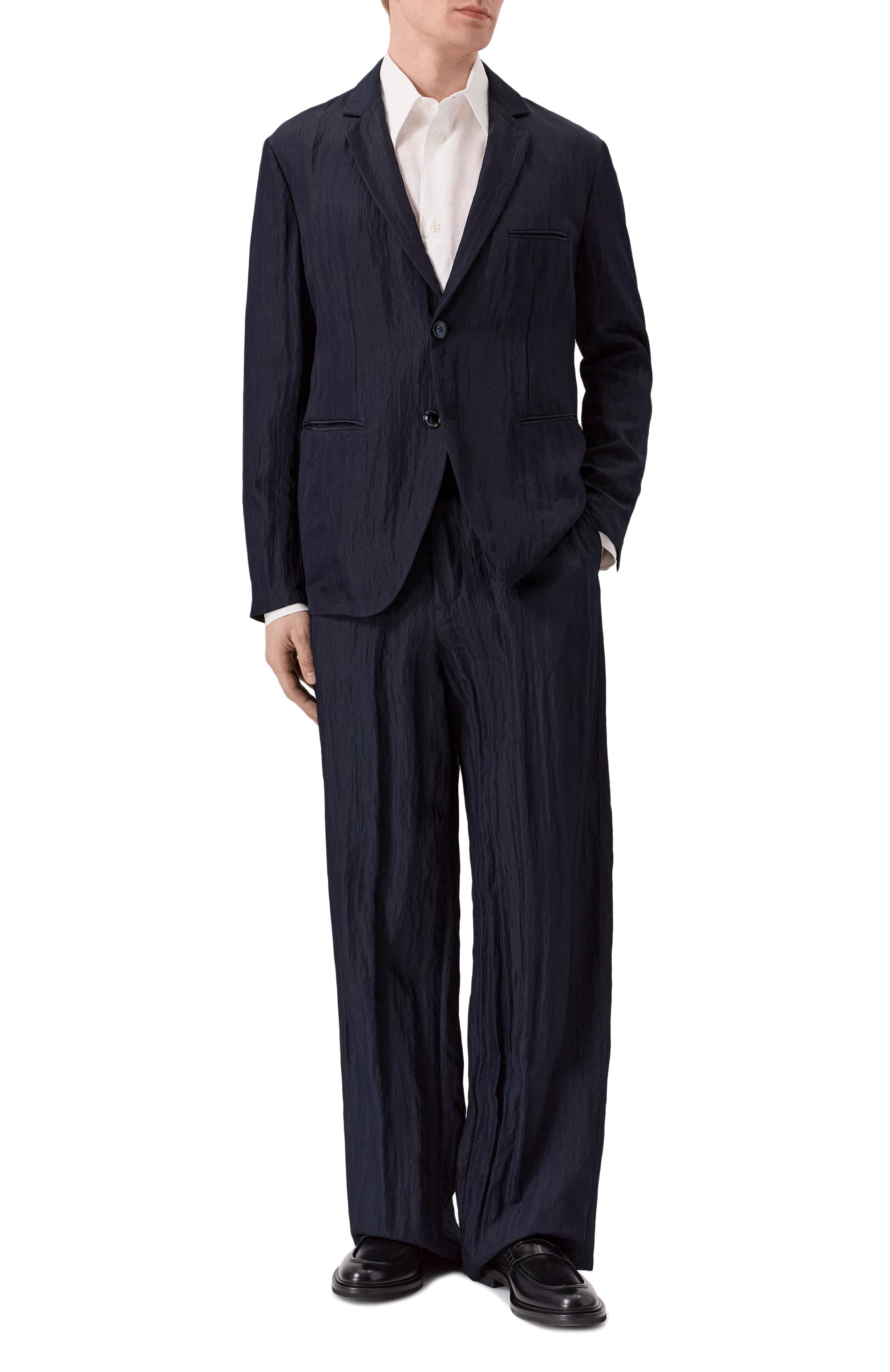 Брюки из вискозы GIORGIO ARMANI темно-синего цвета по цене 170500 руб., арт. GM003160/TE20289, фото 2 Брюки из вискозы GIORGIO ARMANI, арт. GM003160/TE20289, фото 2