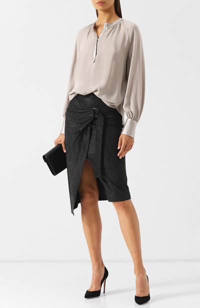 Шелковая блуза свободного кроя с воротником-стойкой BRUNELLO CUCINELLI, арт. MA985Q1501, фото 2