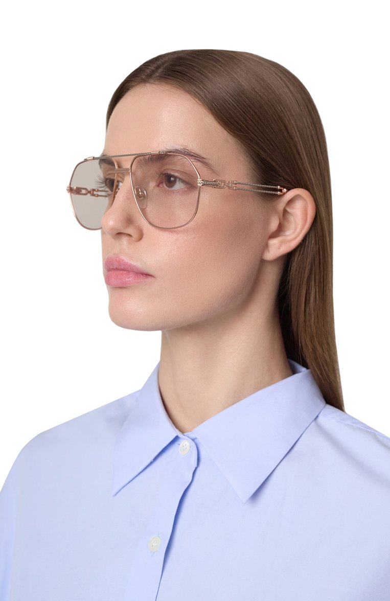 Женские солнцезащитные очки VINTAGE FRAMES серого цвета, арт. B0SS D0UBLE R0PE 18KT TW0-T0NE G0LD/LIGHT C0NCRETE | Фото 3 (Тип очков: С/з; Материал: Металл; Кросс-КТ: С/з-унисекс; Очки форма: Авиаторы; Оптика Гендер: оптика-унисекс)
