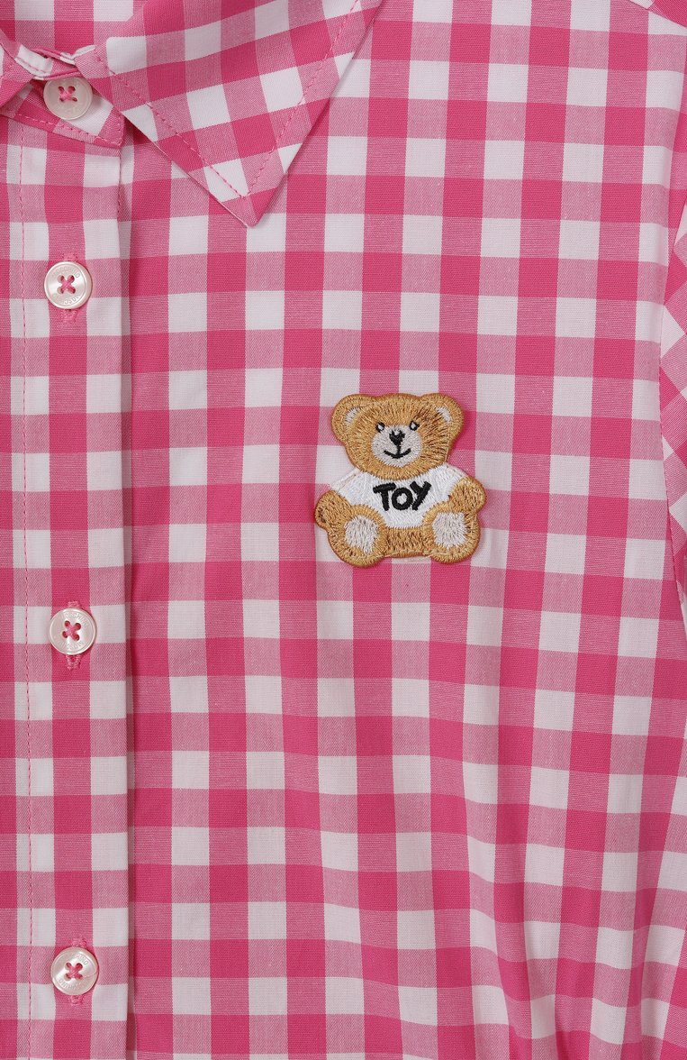 Детское хлопковое платье MOSCHINO розового цвета, арт. HDV0G0/LME04/10-14 | Фото 3 (Рукава: Короткие; Материал внешний: Хлопок; Девочки Кросс-КТ: Платье-одежда; Случай: Повседневный; Тематический товар: Teddy Bear; Автоматизация состава: Проставлено; Автоматизация ТО: Проставлено; Ростовка одежда: 10 - 11 лет | 140 - 146см, 12 лет | 152 см, 16 лет | 164 см)