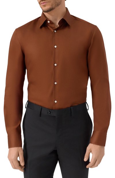 Хлопковая сорочка BOSS коричневого цвета по цене 17950 руб., арт. 50545145, фото 3 Хлопковая сорочка BOSS, арт. 50545145, фото 3