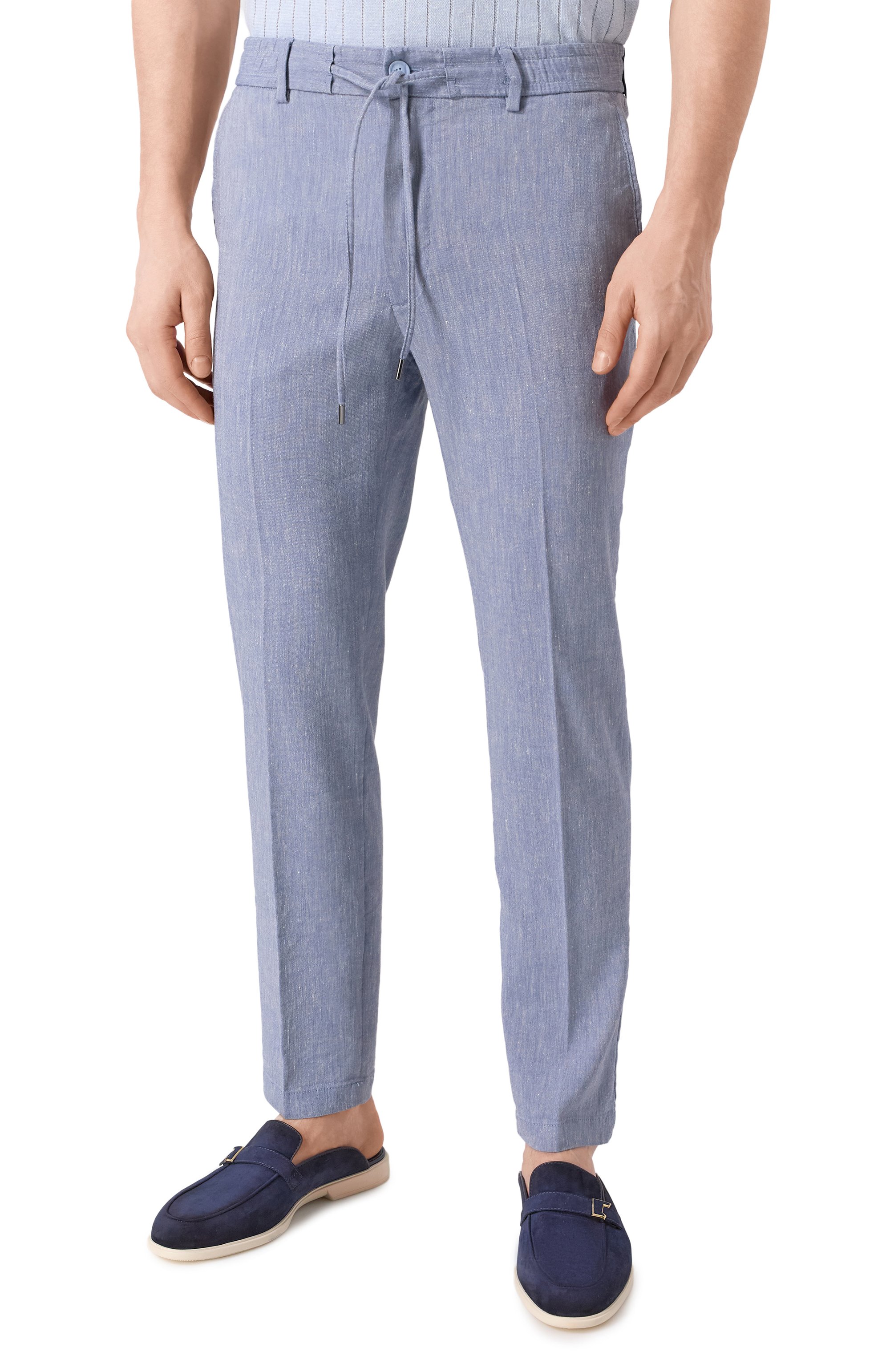 Брюки изо льна и вискозы BOSS синего цвета по цене 22450 руб., арт. 50540480, фото 3 Брюки изо льна и вискозы BOSS, арт. 50540480, фото 3