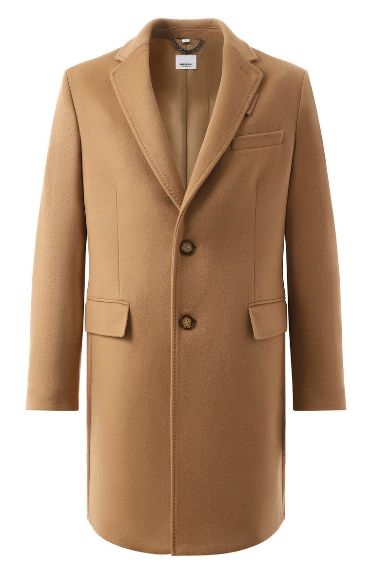 Мужской шерстяное пальто BURBERRY бежевого цвета, арт. 8058261 | Фото 1 (Драгоценные камни: Проставлено; Рукава: Длинные; Длина (верхняя одежда): До середины бедра; Материал утеплителя: Шерсть; Материал внешний: Шерсть; Материал сплава: Проставлено; 1-2-бортные: Однобортные; Мужское Кросс-КТ: пальто-верхняя одежда; Стили: Кэжуэл)