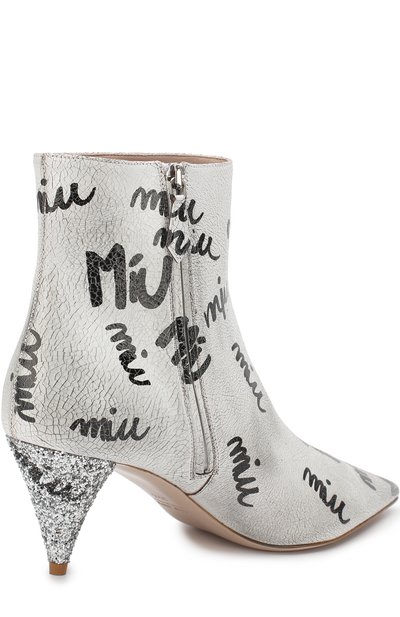 Кожаные ботильоны на каблуке с глиттером MIU MIU, арт. 5U072C/3KJ9, фото 4