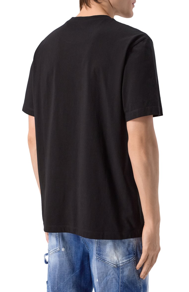 Мужская хлопковая футболка DSQUARED2 черного цвета, арт. S74GD1398/D20020 | Фото 4 (Длина (для топов): Стандартные; Рукава: Короткие; Драгоценные камни: Проставлено; Материал сплава: Проставлено; Принт: Без принта; Стили: Спорт-шик; Материал внешний: Хлопок; Мужское Кросс-КТ: Футболка-одежда; Кросс-КТ: Джерси)