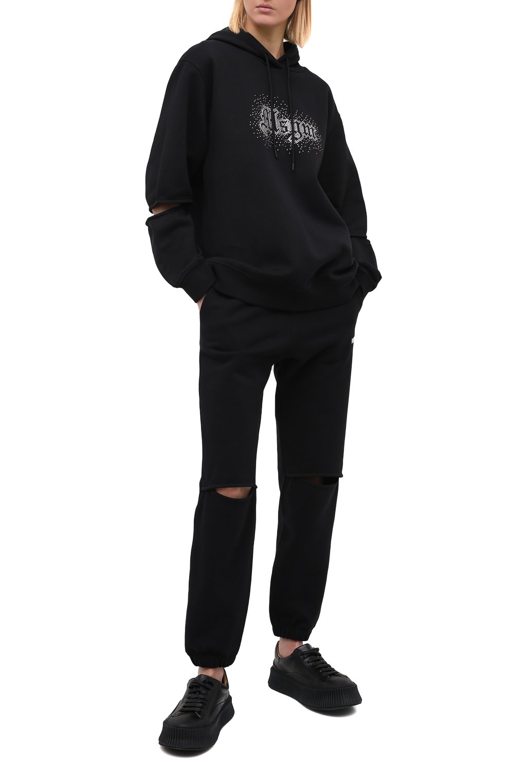 Хлопковые джоггеры MSGM черного цвета по цене 19650 руб., арт. 2942MDP162 207999, фото 2 Хлопковые джоггеры MSGM, арт. 2942MDP162 207999, фото 2