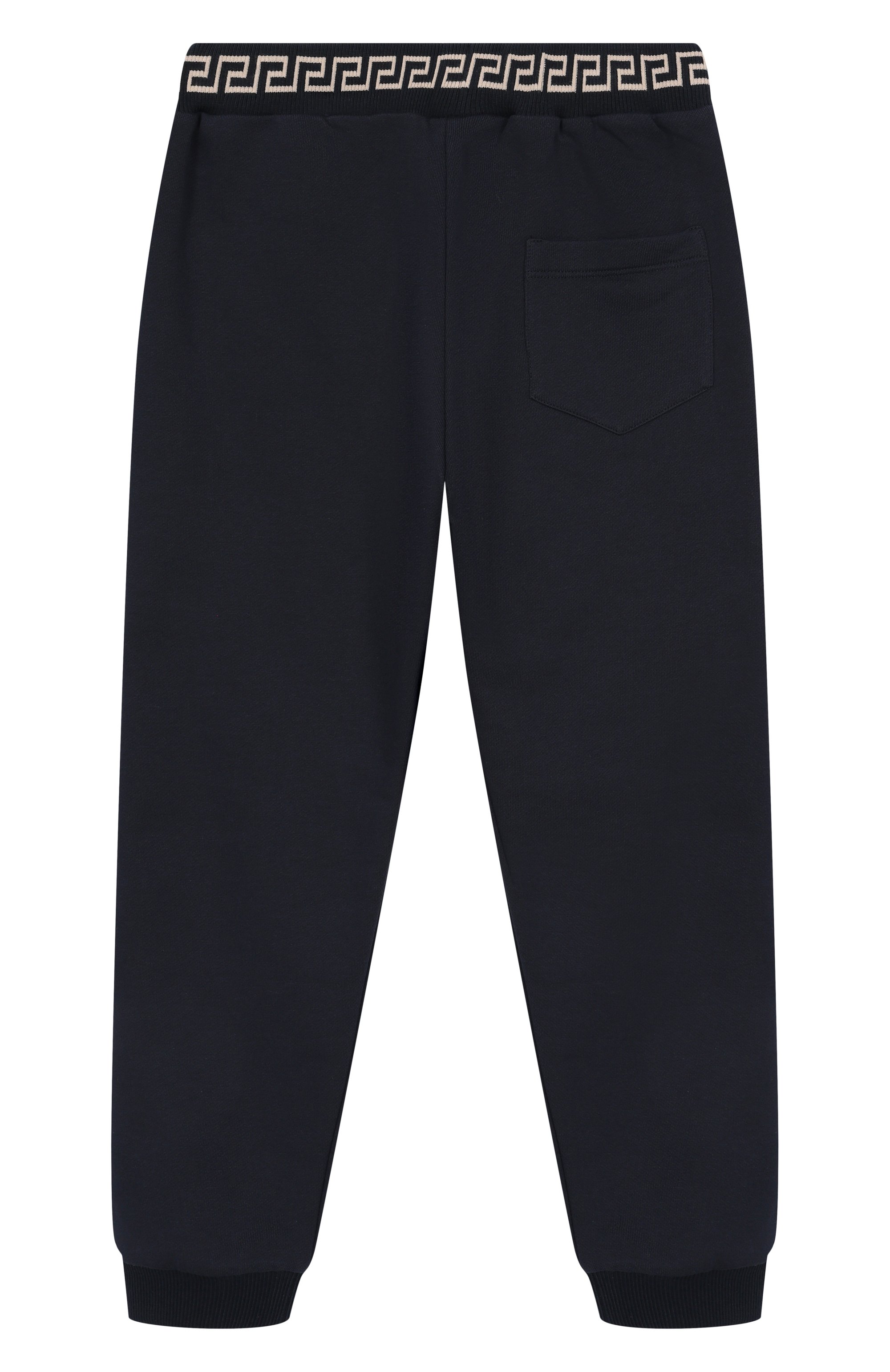 Хлопковые джоггеры VERSACE темно-синего цвета по цене 29950 руб., арт. 1018290/1A11652/8A-14A, фото 2 Хлопковые джоггеры VERSACE, арт. 1018290/1A11652/8A-14A, фото 2