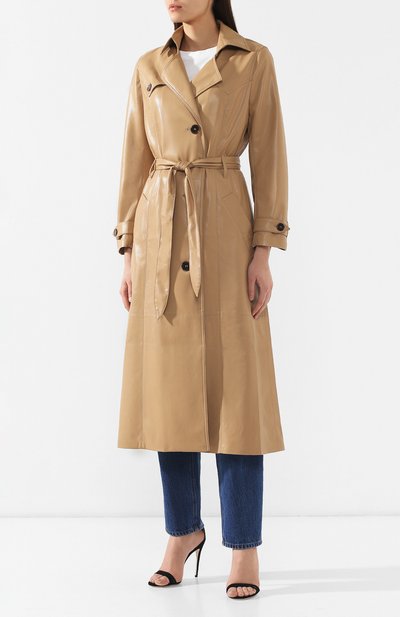 Пальто с поясом NANUSHKA бежевого цвета по цене 96200 руб., арт. CHIARA_PALE CARAMEL_VEGAN LEATHER, фото 3 Пальто с поясом NANUSHKA, арт. CHIARA_PALE CARAMEL_VEGAN LEATHER, фото 3