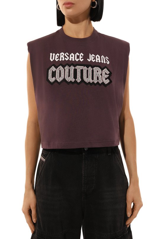 Хлопковая футболка Versace Jeans Couture 77HAHC01/CJ01C Фиолетовый  77HAHC01/CJ01C Фото 3