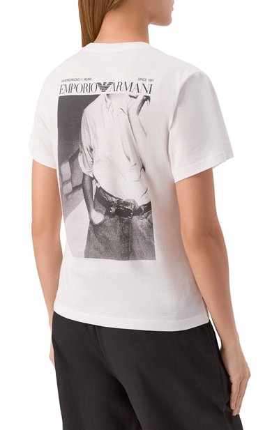 Хлопковая футболка EMPORIO ARMANI белого цвета по цене 24250 руб., арт. EW002837/AF12597, фото 4 Хлопковая футболка EMPORIO ARMANI, арт. EW002837/AF12597, фото 4