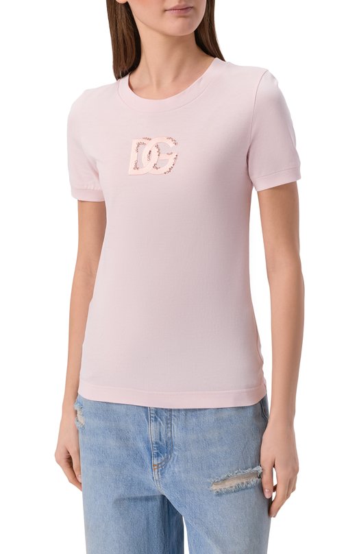 Хлопковая футболка Dolce & Gabbana F8N08Z/GDDMB Розовый  F8N08Z/GDDMB Фото 3