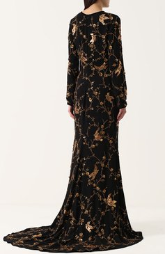 Шелковое платье-макси с подолом и контрастной вышивкой NAEEM KHAN, арт. PF17-003G, фото 4