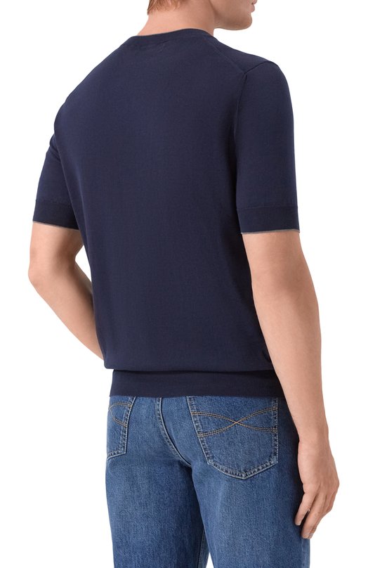 Хлопковый джемпер Brunello Cucinelli M29805200 Синий  M29805200 Фото 4