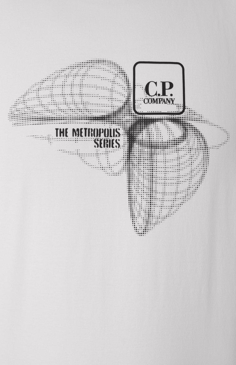 Мужская хлопковая футболка C.P. COMPANY белого цвета, арт. 18CLTS050A006370W | Фото 6 (Материал внешний: Хлопок; Рукава: Короткие; Материал сплава: Проставлено; Драгоценные камни: Проставлено; Длина (для топов): Стандартные; Принт: С принтом; Стили: Кэжуэл; Мужское Кросс-КТ: Футболка-одежда; Кросс-КТ: Джерси)