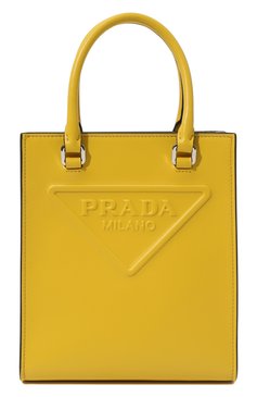 Женская сумка-тоут PRADA желтого цвета, арт. 1BA333-ASK-F0377-OOO | Фото 1 (Ремень/цепочка: На ремешке; Размер: mini; Материал: Натуральная кожа; Сумки-технические: Сумки-шопперы; Драгоценные камни: Проставлено; Материал сплава: Проставлено; Нос: Не проставлено)