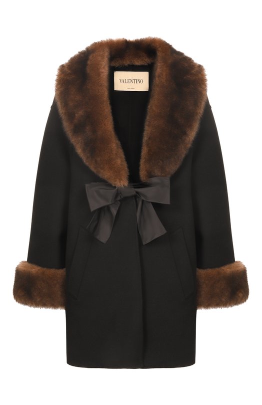 Пальто из шерсти и кашемира с отделкой из ягненка Valentino 8B3CJ440/6JA Чёрный 8B3CJ440/6JA