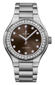 Женские часы classic fusion titanium brown diamonds bracelet HUBLOT бесцветного цвета, арт. 585.NX.897M.NX.1204 | Фото 1 (Механизм: Автомат; Региональные ограничения белый список (Axapta Mercury): Не проставлено; Материал корпуса: Титан; Нос: Не проставлено)