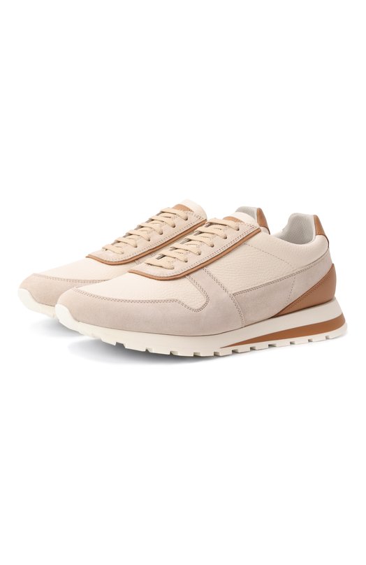 Кожаные кроссовки Brunello Cucinelli MZUESLA289 Бежевый MZUESLA289