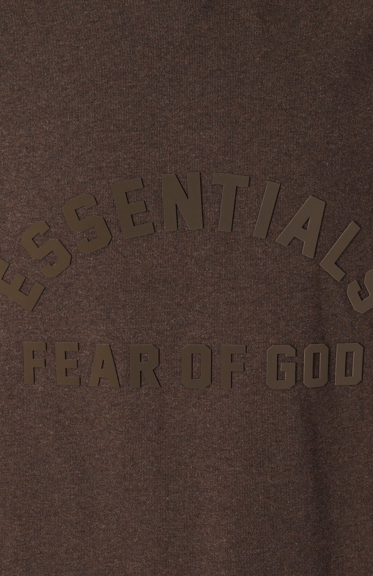 Мужская хлопковая футболка FEAR OF GOD темно-коричневого цвета, арт. 125SU242002F-M-353 | Фото 5 (Длина (для топов): Удлиненные; Принт: Без принта; Стили: Кэжуэл; Материал внешний: Хлопок; Кросс-КТ: Джерси; Мужское Кросс-�КТ: Футболка-одежда; Автоматизация состава: Проставлено; Детали: Без декора; Автоматизация ТО: Проставлено; Рукава: Короткие)