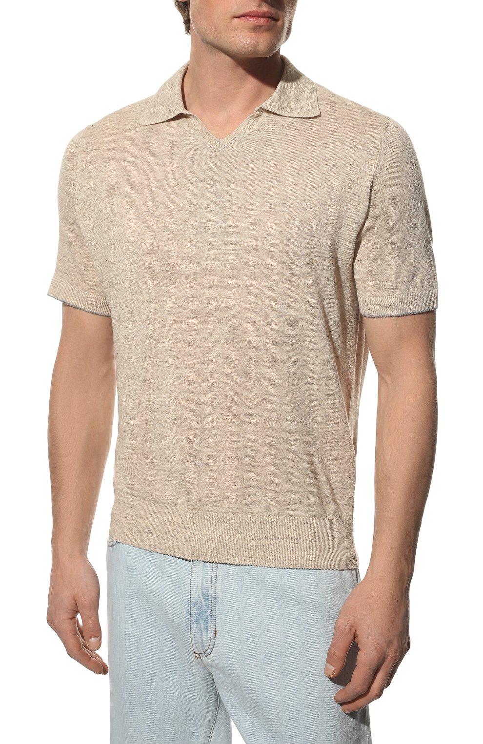 Поло изо льна и хлопка BRUNELLO CUCINELLI бежевого цвета по цене 99500 руб., арт. 221M2L00325, фото 3 Поло изо льна и хлопка BRUNELLO CUCINELLI, арт. 221M2L00325, фото 3